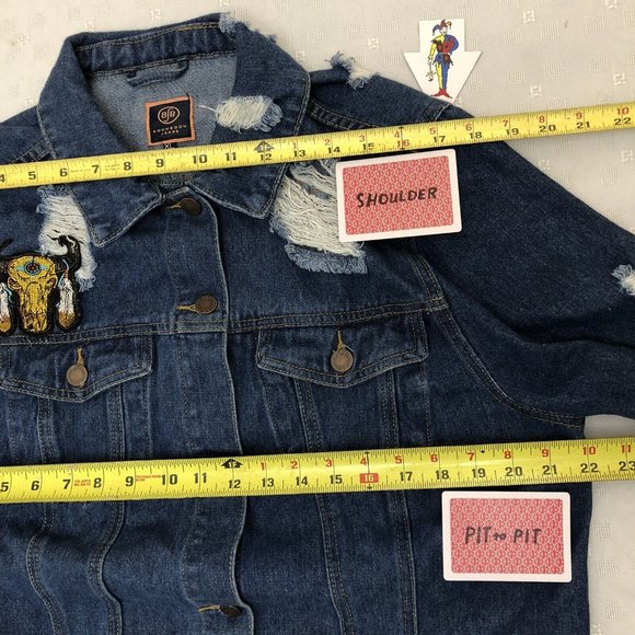Boom Boom Jeans Jean Jacket Native American Design Blue Denim Size XL Women's - Picture 9 of 11